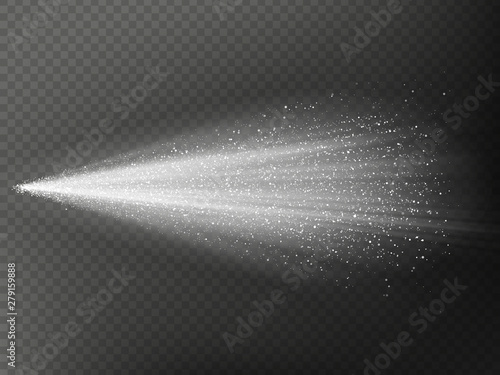 Airy water hazy mist of atomizer. Fog sprayer cosmetic effect isolated on dark transparent background. EPS 10