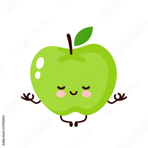 Cute happy apple yoga meditate
