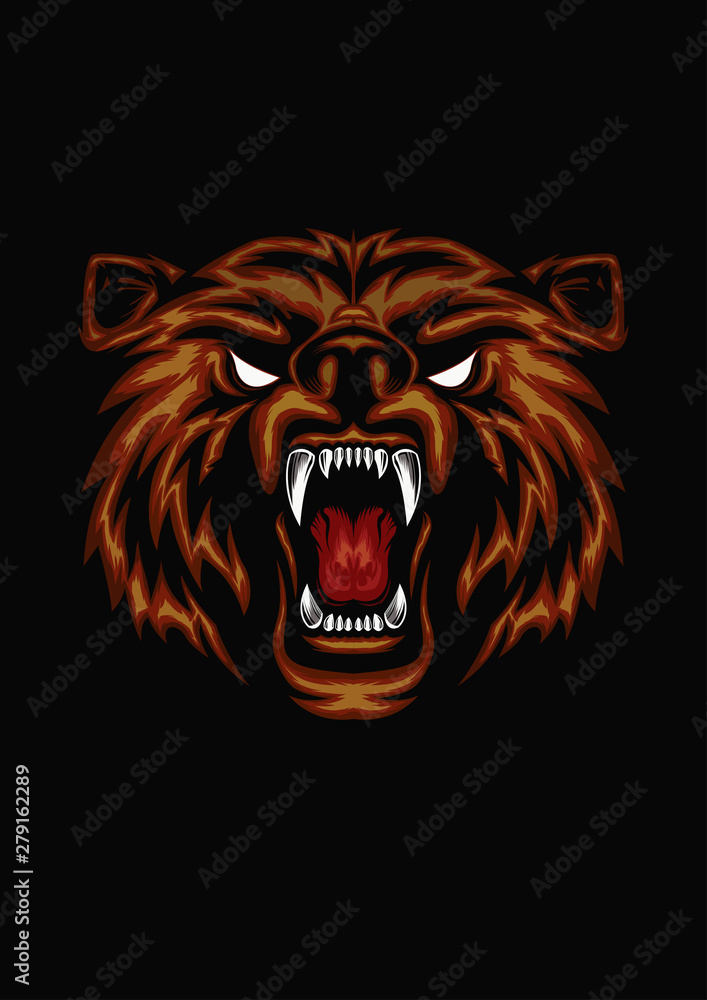 Bear head mascot. Fire Bear illustration with angry face. vector bear. Furious angry face of