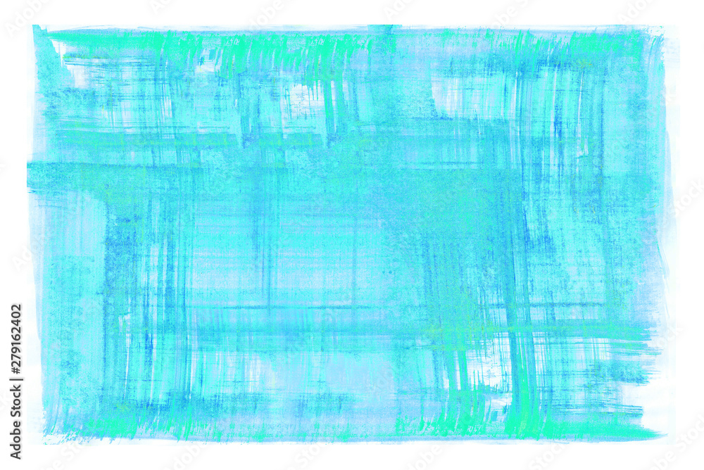 Turquoise blue grunge paper texture background. Hand paint on white canvas