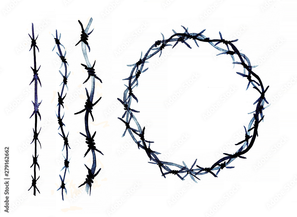 Crown of thorns from barbed wire hand drawn ink watercolor illustration.  Collection for your design on white background Stock Illustration | Adobe  Stock