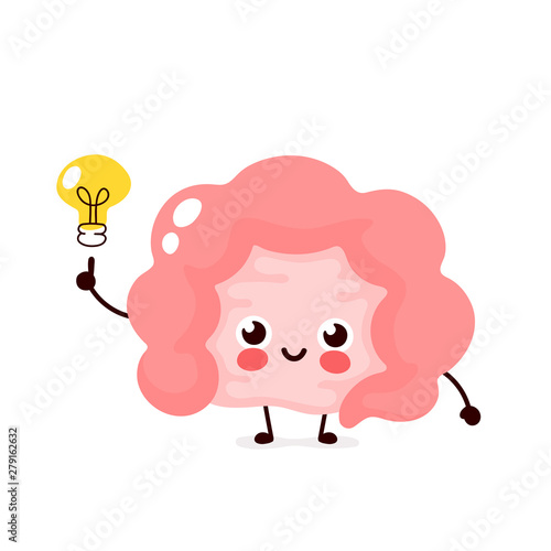 Happy cute intestine with lightbulb 