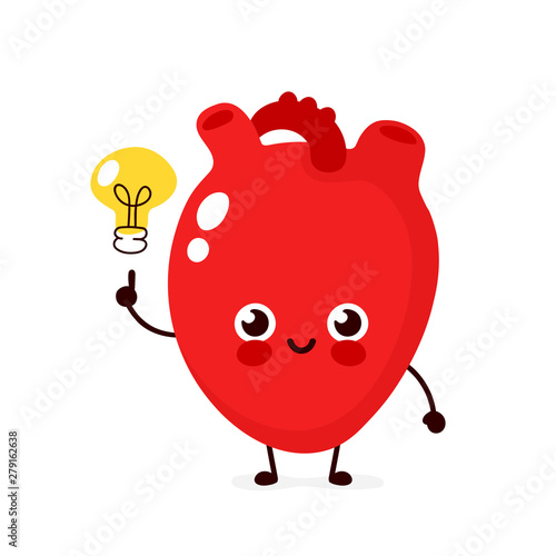 Happy cute heart with lightbulb character
