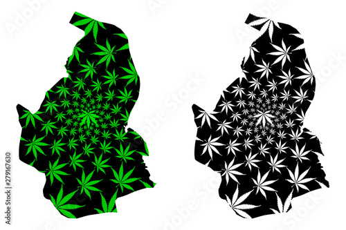 Nevsehir (Provinces of the Republic of Turkey) map is designed cannabis leaf green and black, Nevşehir ili map made of marijuana (marihuana,THC) foliage,....