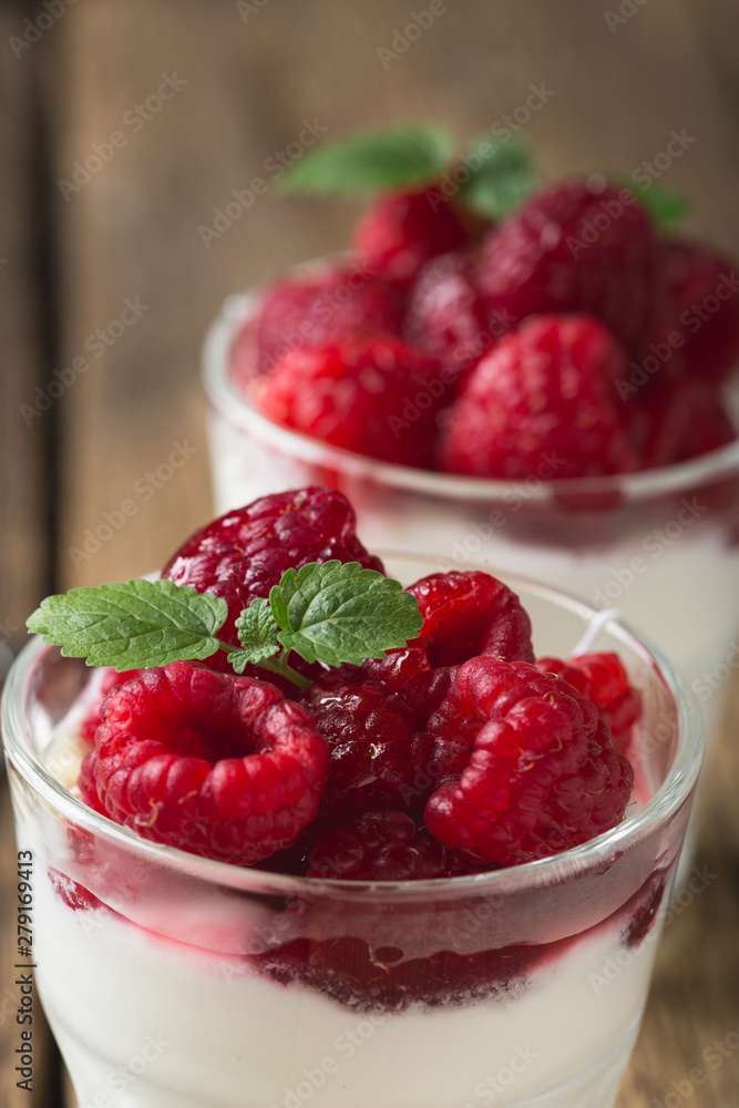 Natural yogurt with fresh raspberries Natural yogurt with fresh raspberries