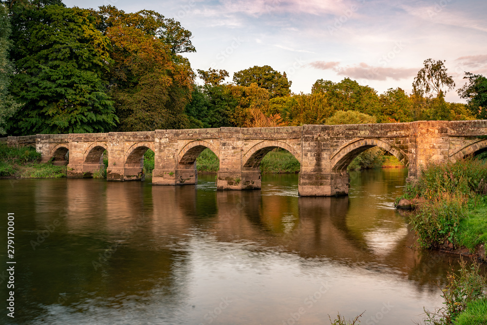 Essex Bridge Grade I packhorse bridge across the River Trent, Great Haywood, Staffordshire, UK