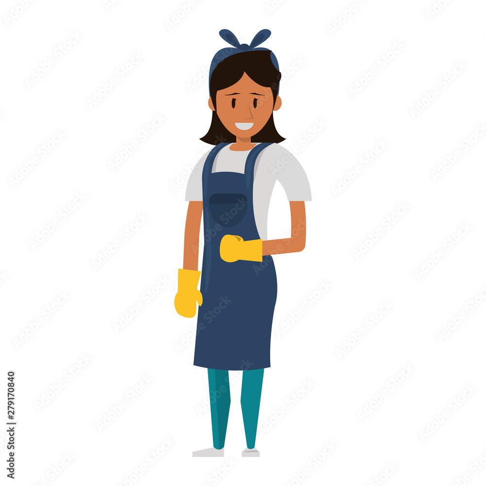 Cleaner worker with cleaning products and equipment
