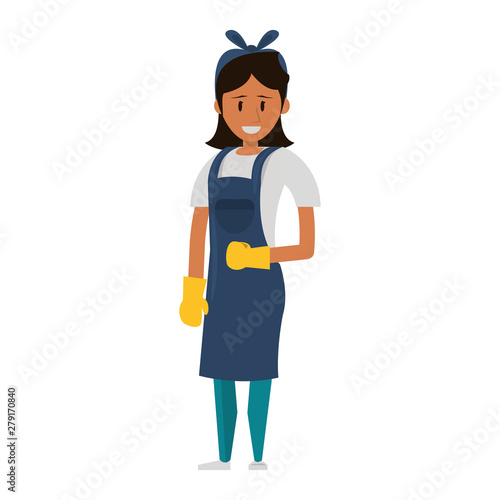 Cleaner worker with cleaning products and equipment