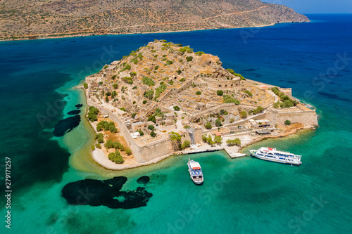 Aerial view of the ancient Venetian fortress on Spinalonga island, Crete, Greece