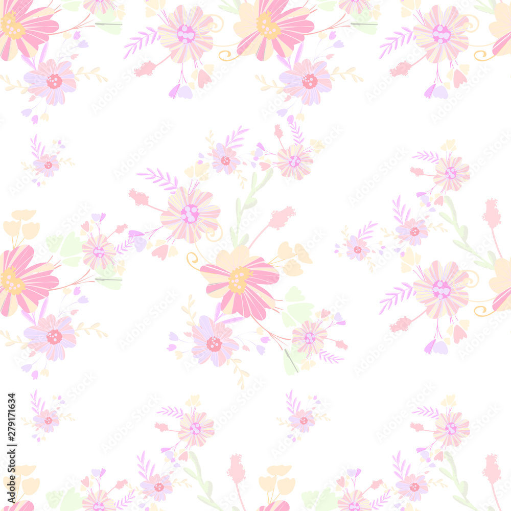 Abstract flowers seamless pattern for fabric design. Vector repeat illustrations. Romantic  twig and flora seamless pattern.Botanical wallpaper. Element decorative floral.