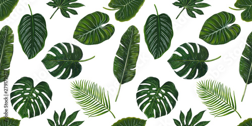 Tropical leaves Pattern,set of tropical on white background, Watercolor drawing. © naree