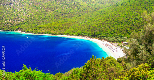 Best beaches of kefalonia - Antisamos with turquoise waters and green mountains. Greece, Ionian islands