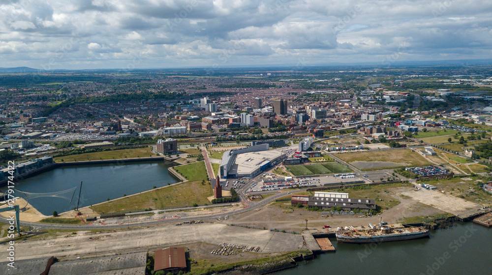 The industrial skyline of old Middlesbrough near the River Tees