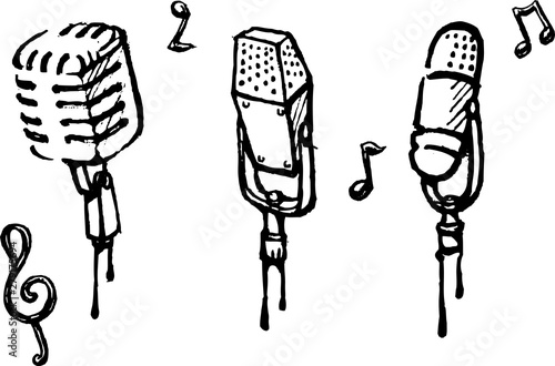 Vintage Microphone,  Doodle Set