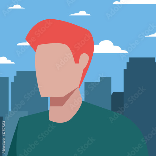 man avatar character cityscape background