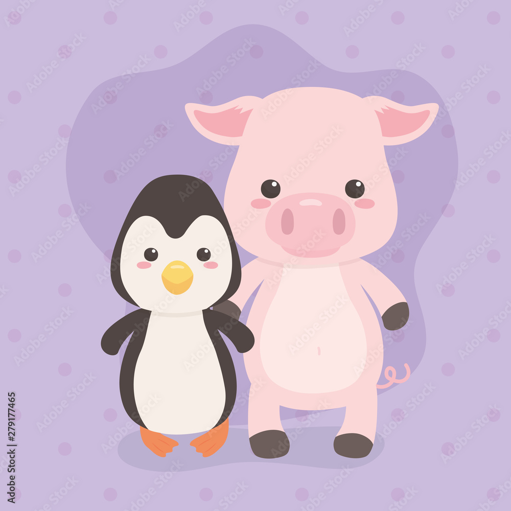 cute and little penguin and pig characters cute and little penguin and pig characters