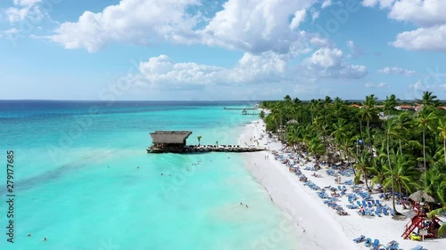 aerial beach view of a wonderful tropical exotic caribbean beach in La Romana, Dominican Republic