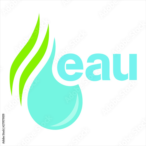 Logo vectoriel d’une goutte d'eau, d’herbe et le mot eau.