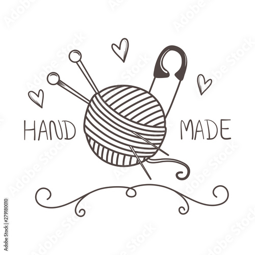 hand made sewing wool roll and needles with clothespin
