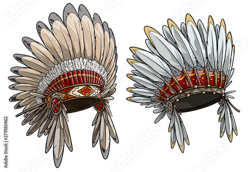 Valokuvatapetti Cartoon detailed colorful native american indian chief headdress with feathers