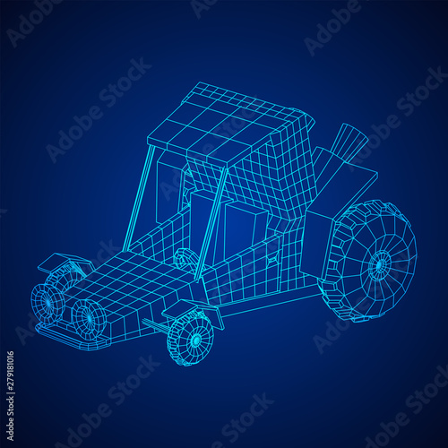 Off road dune buggy car. Terrain vehicle. Outdoor car racing, extreme sport oncept. Wireframe low poly mesh vector illustration
