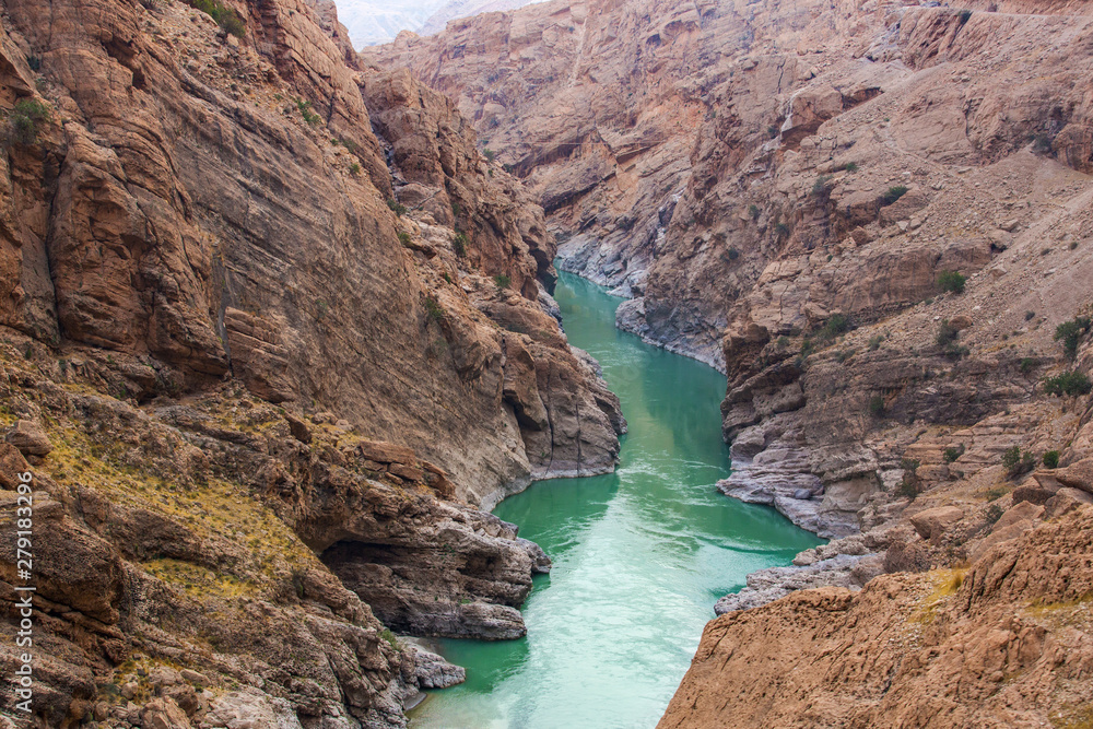 Turquoise river and rocks in canyon in Lorestan Province Iran