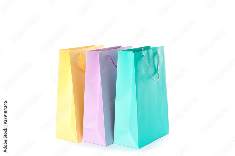 Color paper bags isolated on white background