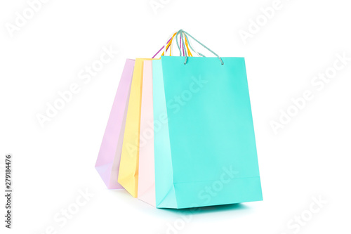 Multicolor paper bags isolated on white background