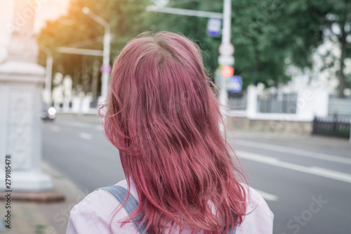 Hipster woman pink head