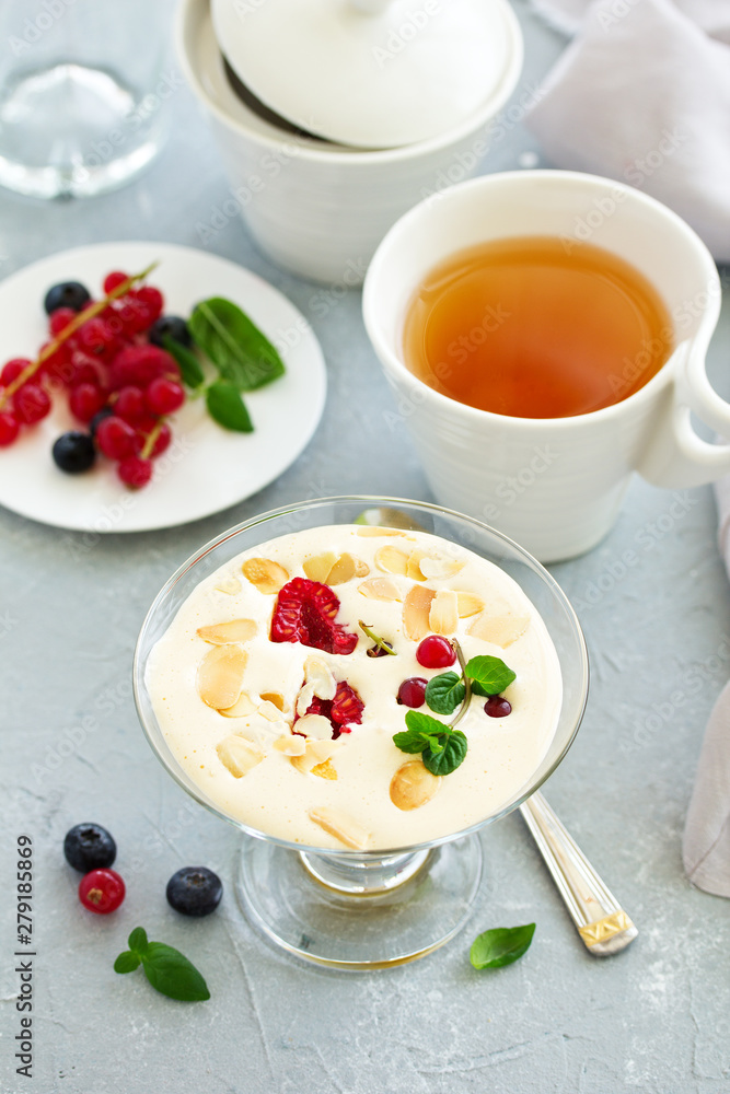 Zabaglione with champagne and berries. French dessert. Zabaglione with champagne and berries. French dessert.