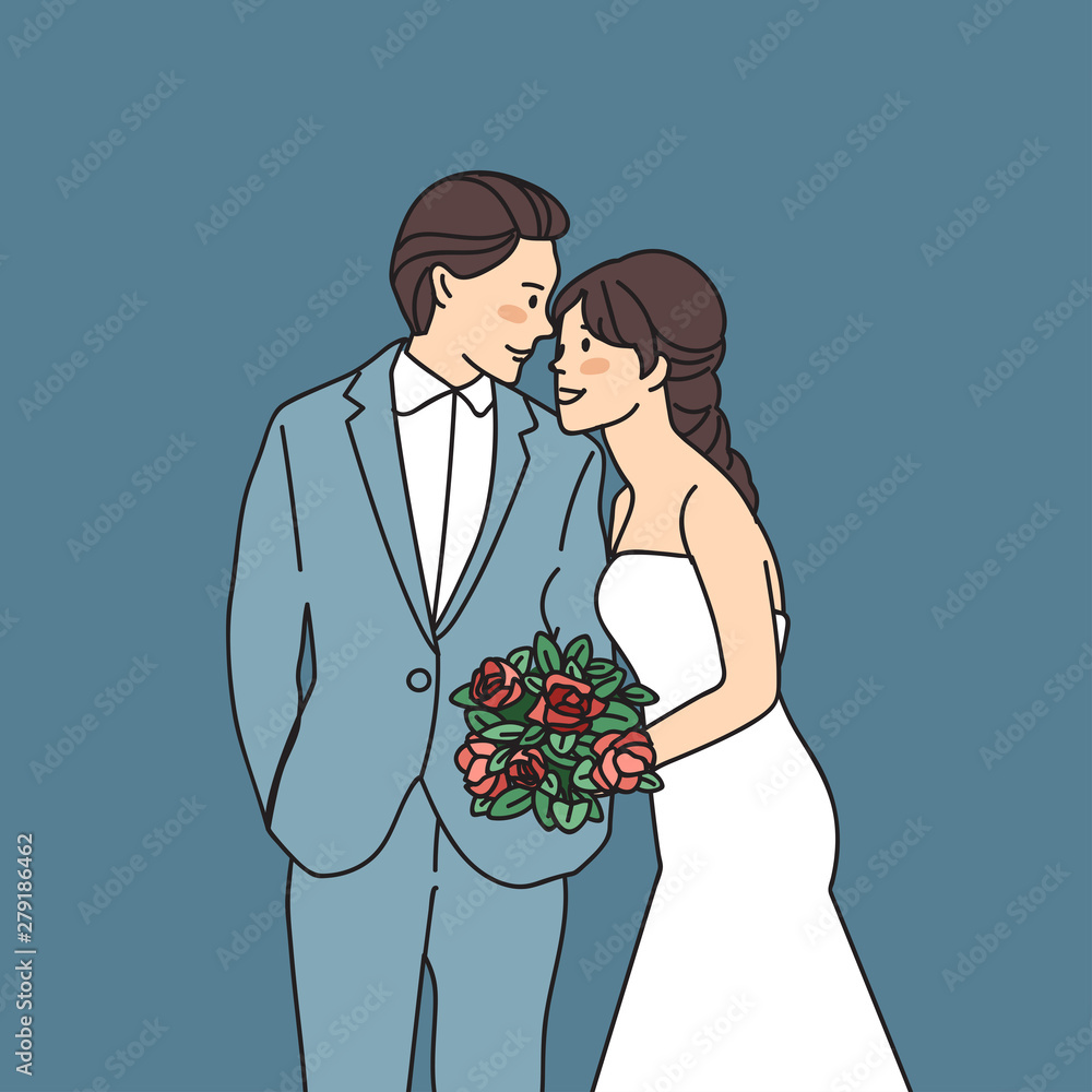 Bride and groom isolated on blue background : Vector Illustration Bride and groom isolated on blue background : Vector Illustration