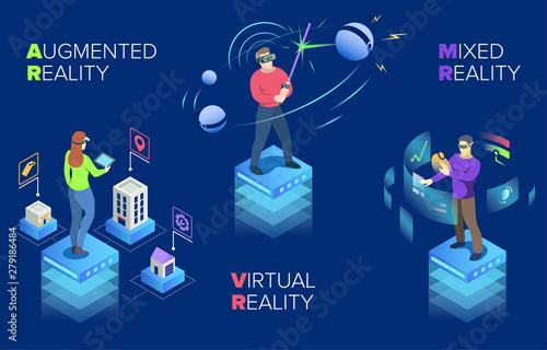 Colourful vector illustration modern technology, virtual reality, mixed reality