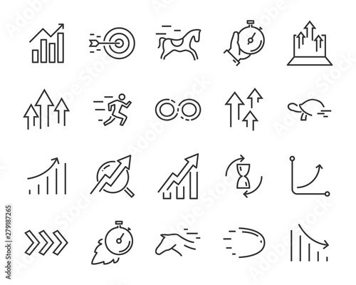 set of speed icons, such as fast, sending, accelerate, rising