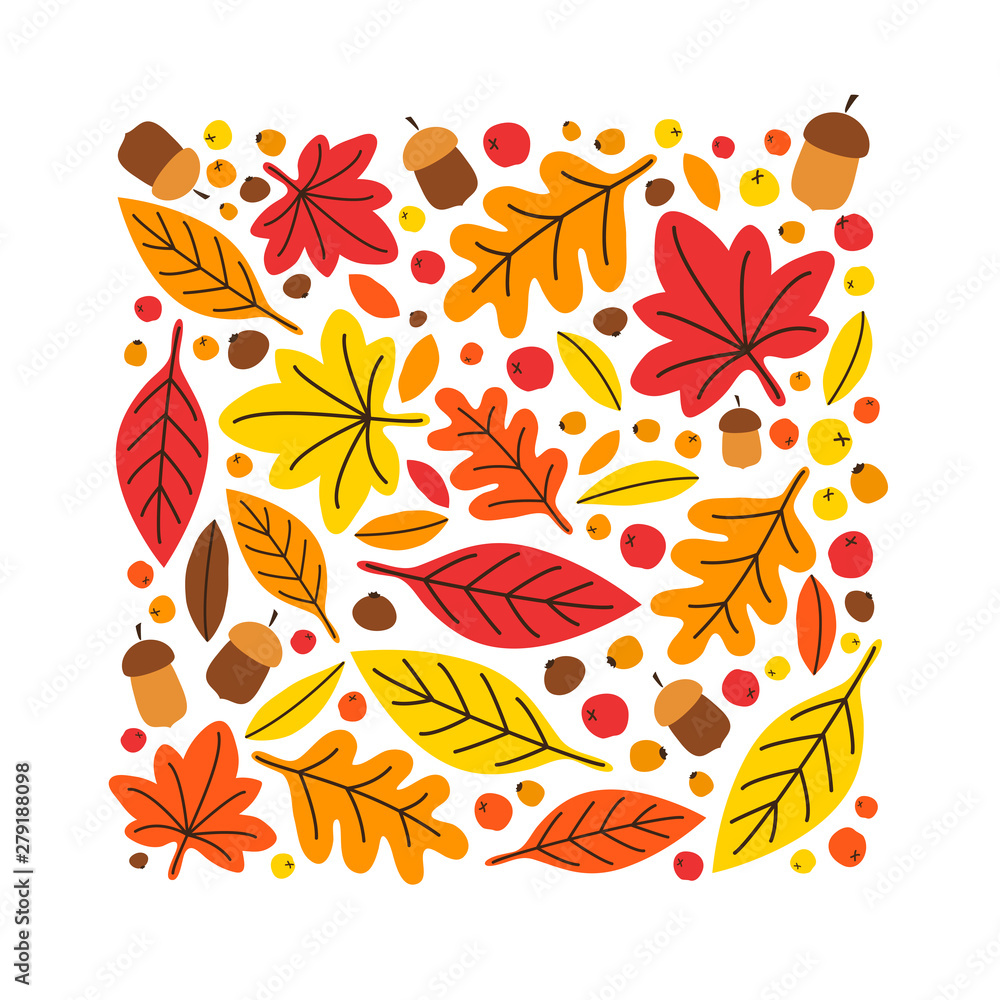 Cute botanical hand drawn Autumn Leaves background
