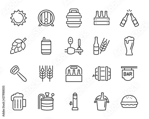 set of beer liine icons, such as alcohol, beer mug