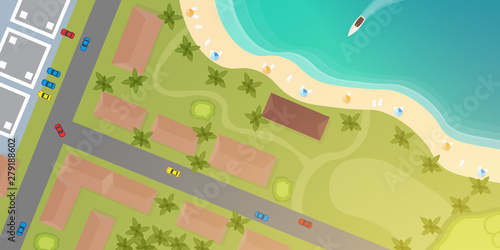 Aerial Top view of the city, sea and beach.