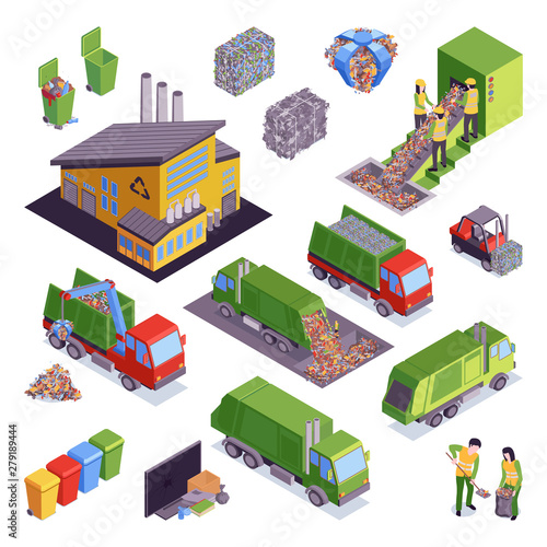Isometric Garbage Recycling Icon Set