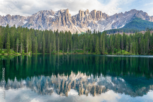 Lago di Carezza, beautiful lake in the Dolomites. photo