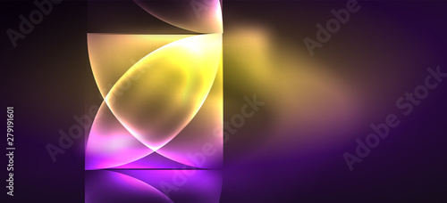 Neon glowing techno lines, hi-tech futuristic abstract background. Template with abstract shapes in dark space