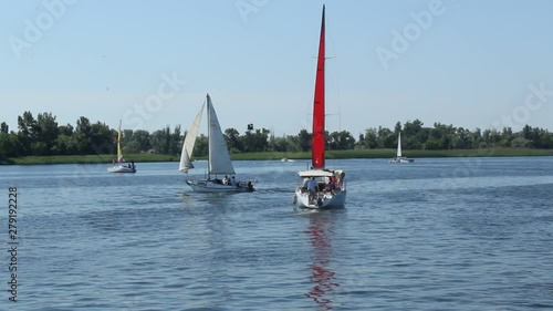  Kherson, Ukrane/-june 1 2019. Boat in sailing regatta on Dniper river. photo