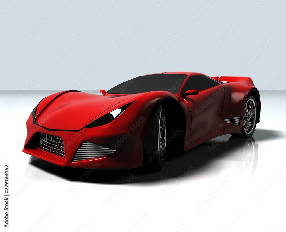 Modern red sports car ,3d ,render.