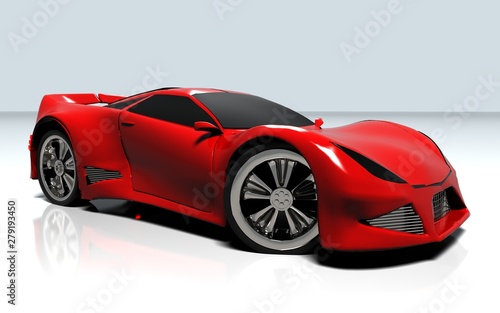 Modern red sports car  3d  render.