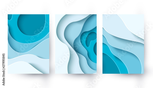 Abstract blue paper cut background with liquid shapes