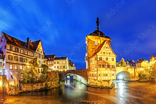 Photography Charming night scene of Historical town Bamberg in Bavaria, Germany