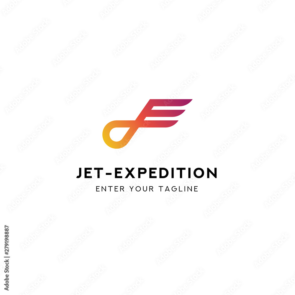 Logo Letter J + E, Concept Logo Letter J + E + Symbol Wings. Logo Letter J + E, Concept Logo Letter J + E + Symbol Wings.