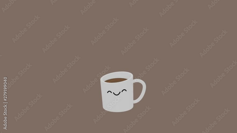 The cup with coffee smiling and dancing The cup with coffee smiling and dancing
