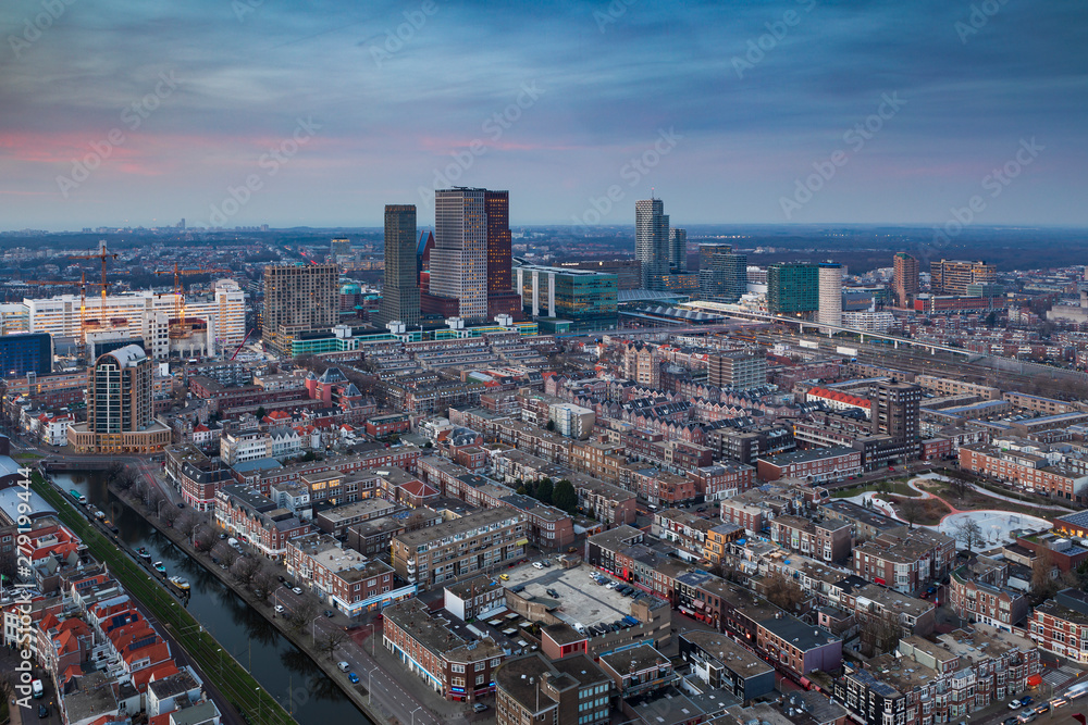 Fototapeta premium aerial view on the city centre of The Hague just after sunset
