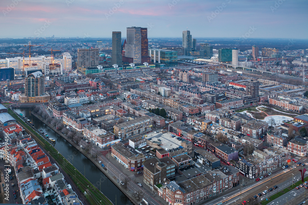Fototapeta premium aerial view on the city centre of The Hague just after sunset