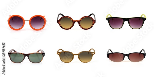 Set of sunglasses isolated on white background for applying on a portrait 