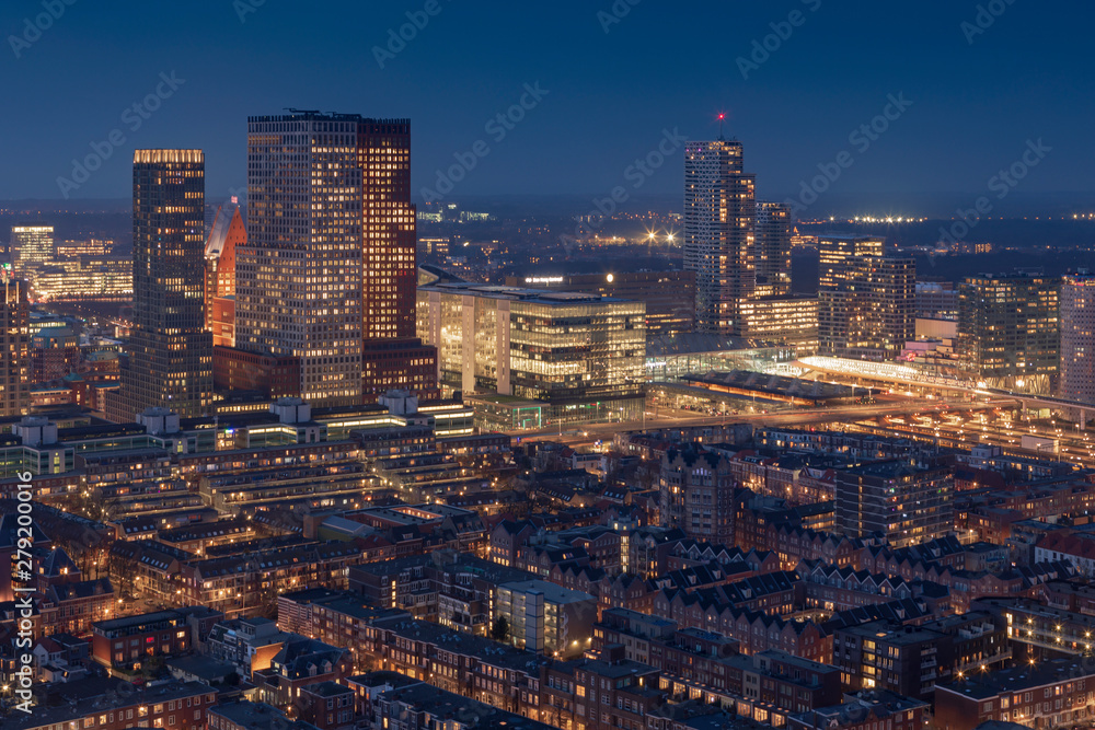 Obraz premium aerial view on the city centre of The Hague at dusk